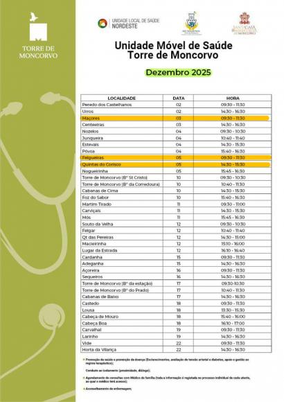 Unidade M&oacute;vel de Sa&uacute;de &ndash; Calend&aacute;rio de Dezembro 2025